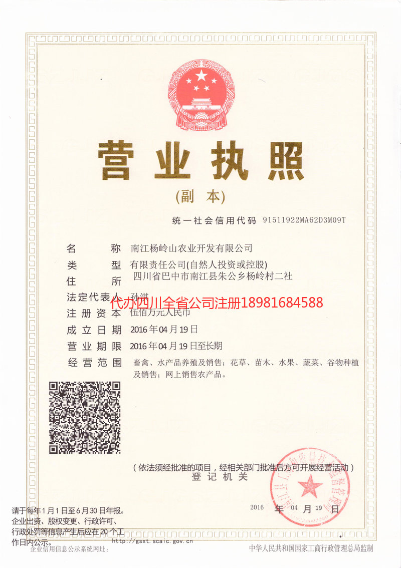 资阳资阳杨岭山农业开发有限公司